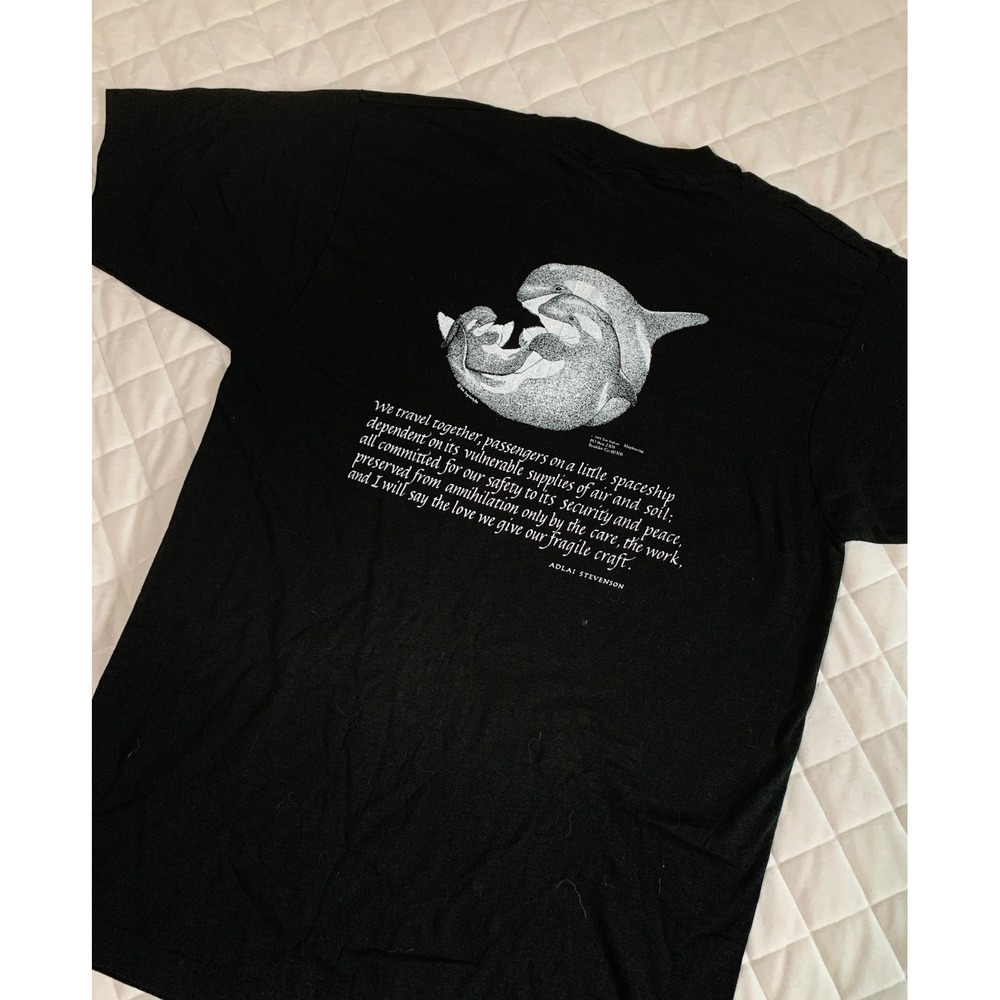 VTG 80s Whale Graphic T Sz L‎ Single Stitch Nature Tom Ingram Jim Morris rare - Picture 2 of 5